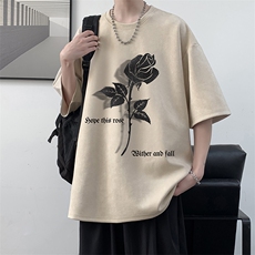 麂皮绒短袖男款t恤夏季薄款美式复古上衣服潮牌重磅圆领宽松半袖，男装T恤，电商A040