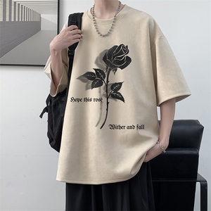麂皮绒短袖男款t恤夏季薄款美式复古上衣服潮牌重磅圆领宽松半袖图片