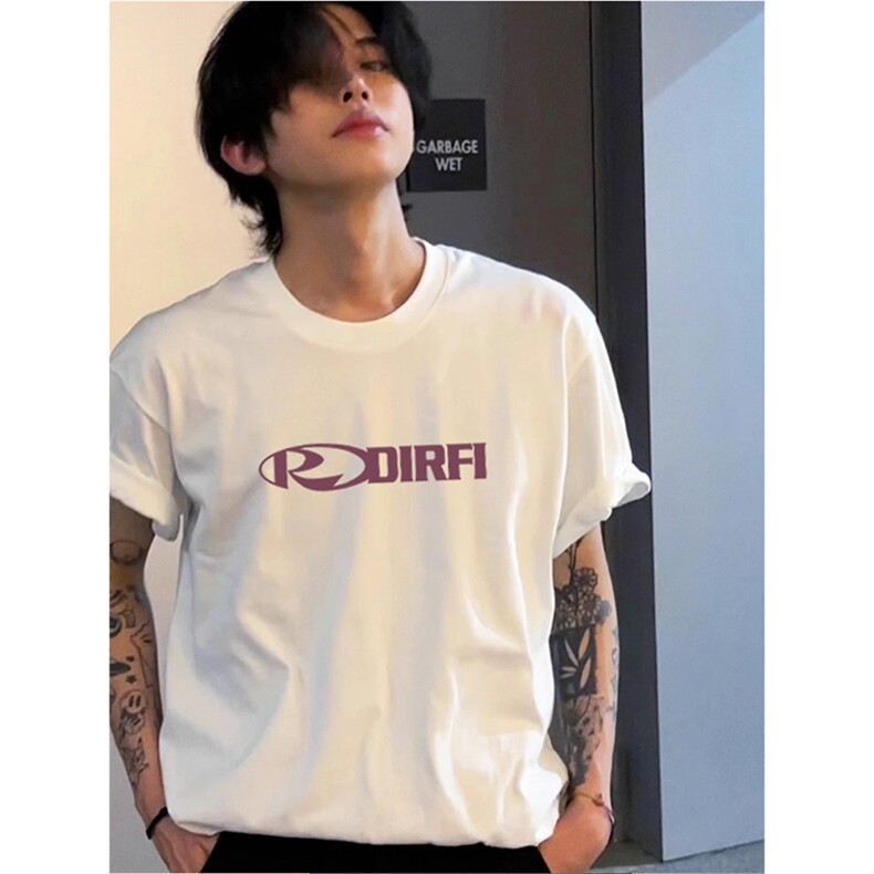 抖音得物供货210克现货宽松纯棉美式潮牌印花落肩袖纯棉T恤AT2123图片