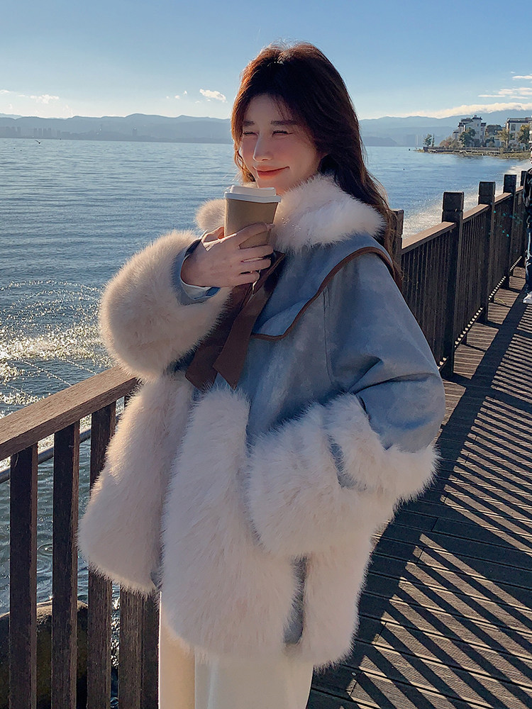 现货数据好2026冬季新款2455-P225-K338毛毛拼接毛绒内里派克服,女装棉衣/棉服,浙宝128（原290）