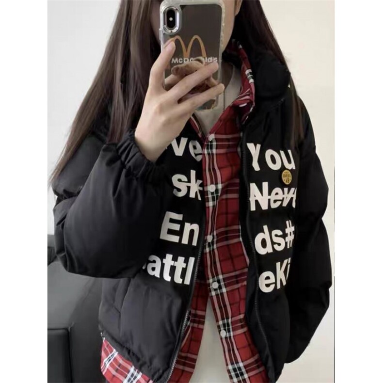 【有货】DW268-P108美式假两件字母印花棉衣女冬季宽松加厚外套,男装棉衣,星座603-2