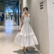 现货，波点收腰连衣裙8306-851，女装连衣裙，Mushroom