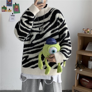 秋冬新韩版宽松黑白斑马纹套头慵懒风毛衣男女ins针织衫T806-P75图片