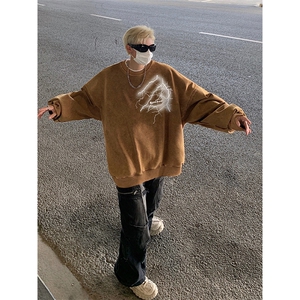 得物抖音高品质二开 360克重磅做旧炒雪花纯色圆领水洗卫衣 1528图片