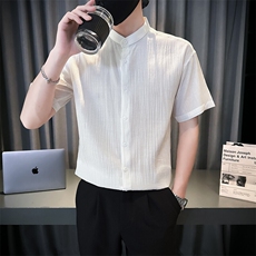夏季男士七分袖条纹衬衫立领男休闲修身休闲衬衣A236-C663-P55，男装衬衫，电商A236