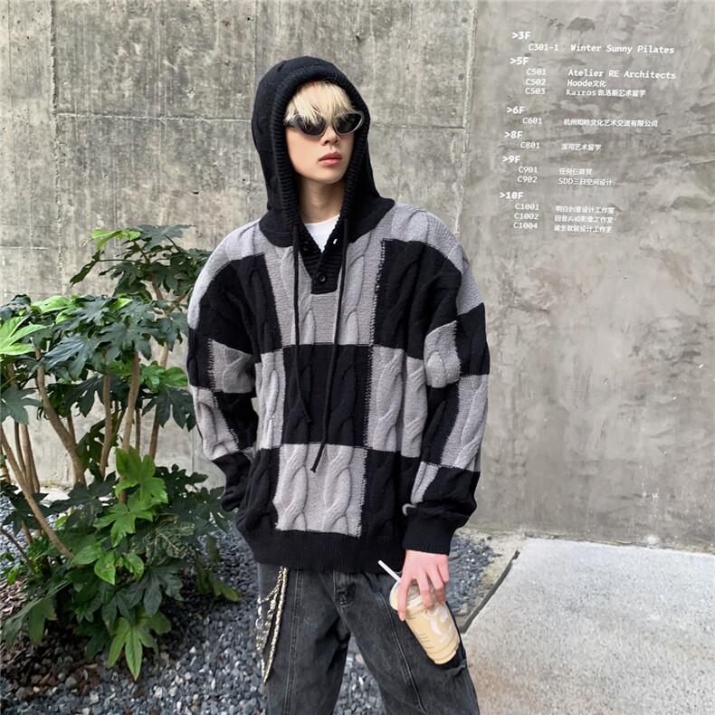 冬装加厚保暖针织衫毛衣时尚慵懒风休闲连帽套头毛衣M6009-特P60,男装针织衫/毛衣,电商A006