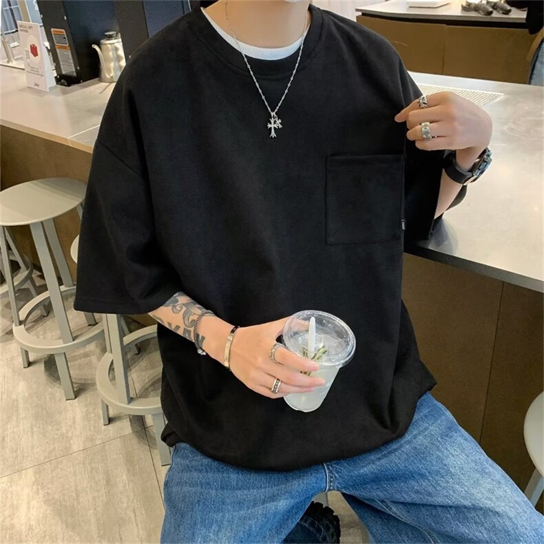 美式休闲t恤oversize潮牌男士短袖圆领体恤衫夏季五分袖T3029-p30,男装T恤,星座1008