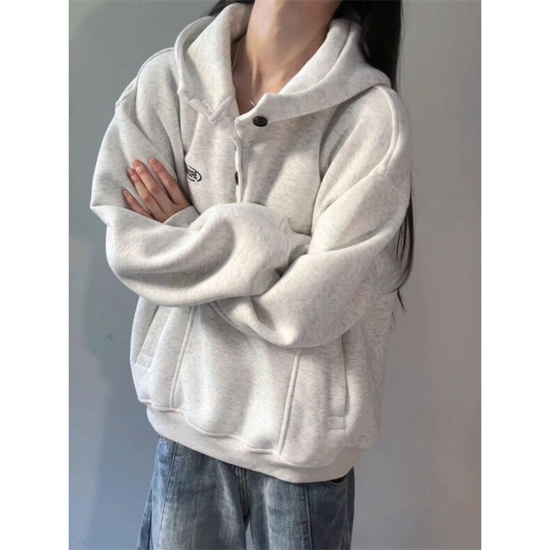 白花灰美式短宽连帽卫衣男款秋冬潮牌boxy重磅cleanfit亨利领外套,女装短外套,星座506A