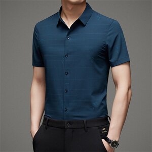HC8806男士2023夏季薄款男式短袖衬衫青年休闲免烫修身P45图片