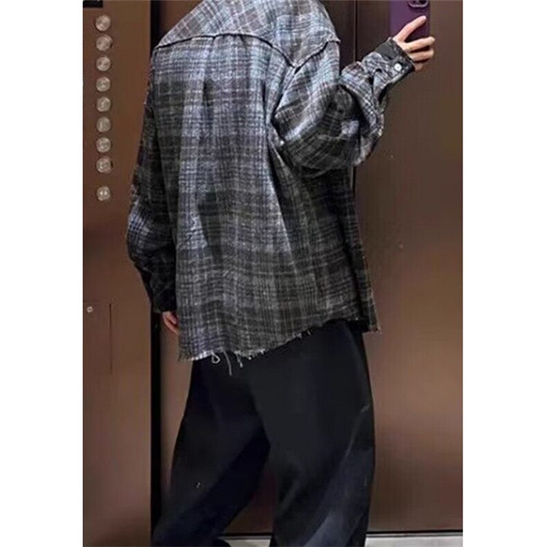 蓝咖色格子衬衫男款秋冬季格纹长袖衬衣叠穿毛呢外套CWS17,男装衬衫,星座1116A（原606A-3）