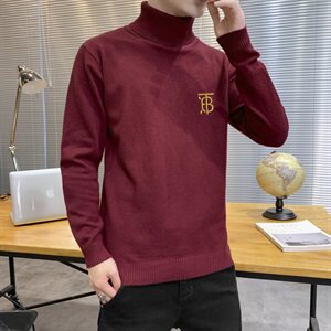 秋冬可翻高领毛衣男B纯色长袖男刺绣毛衫打底针织衫米白M252P33图片