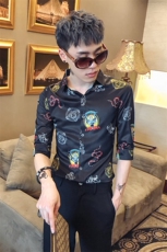 2021夏新款男社会风休闲衬衫修身七分袖发型师衬衣工作服D447，男装衬衫，星座419（原A233）
