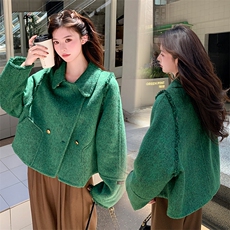 现货新款双面羊毛呢流苏宽松毛呢外套，女装双面呢大衣，丝露依尚（原SL）