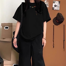 万针全刺绣工艺抖音得物高品质260克重磅纯棉双纱美式高街短袖T恤，男装T恤，电商A486