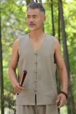 男士夏季新款休闲无袖马甲宽松风棉麻唐装中老年马夹爸爸夏装，男装背心/马甲，电商B212（原钱塘6029）