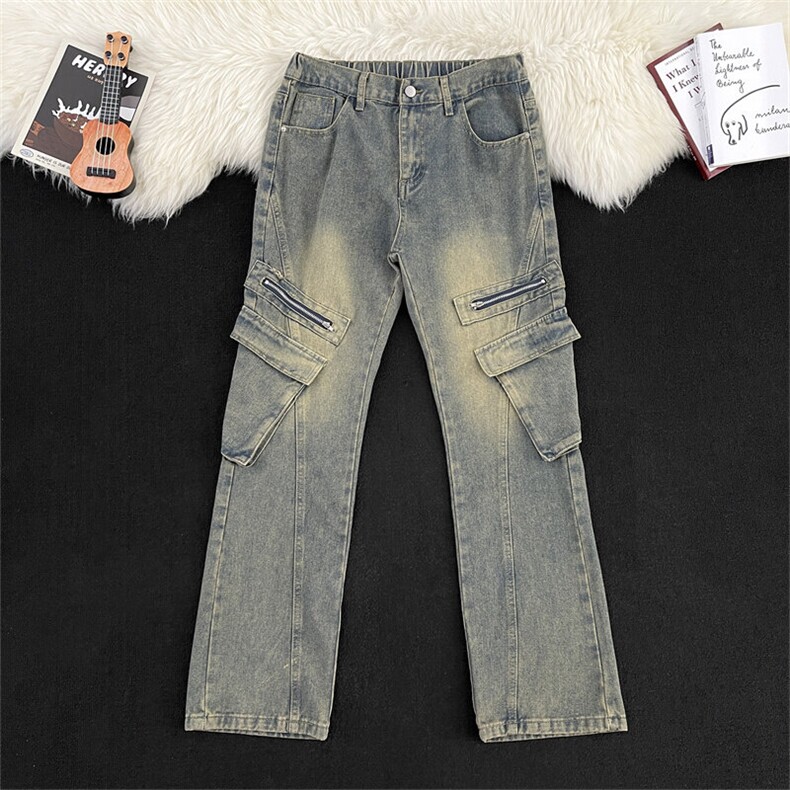 工装牛仔裤男美式拼接设计感百搭直筒弯刀AG68P52，男装牛仔裤，星座1013-1