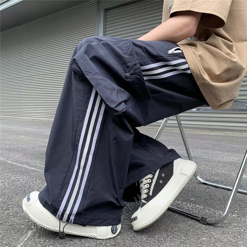 夏季长裤直筒男工装裤时尚潮牌休闲裤条纹撞色潮宽松型KK119-P40,男装工装外套,星座911-3