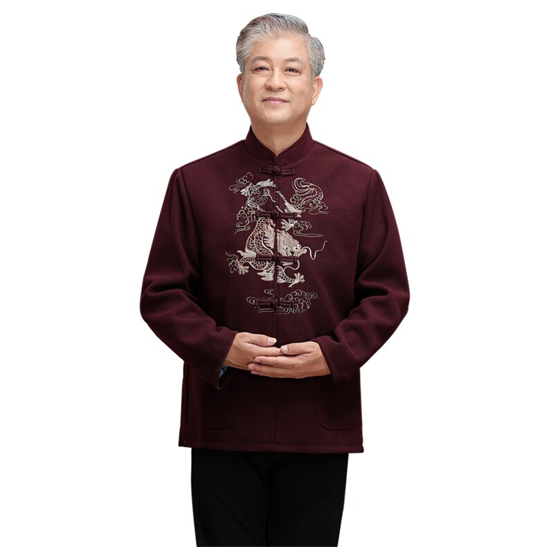 【羊毛呢情侣装】中老年风唐装中式复古毛呢外套加棉唐装棉衣,男装民族服装,钱塘723