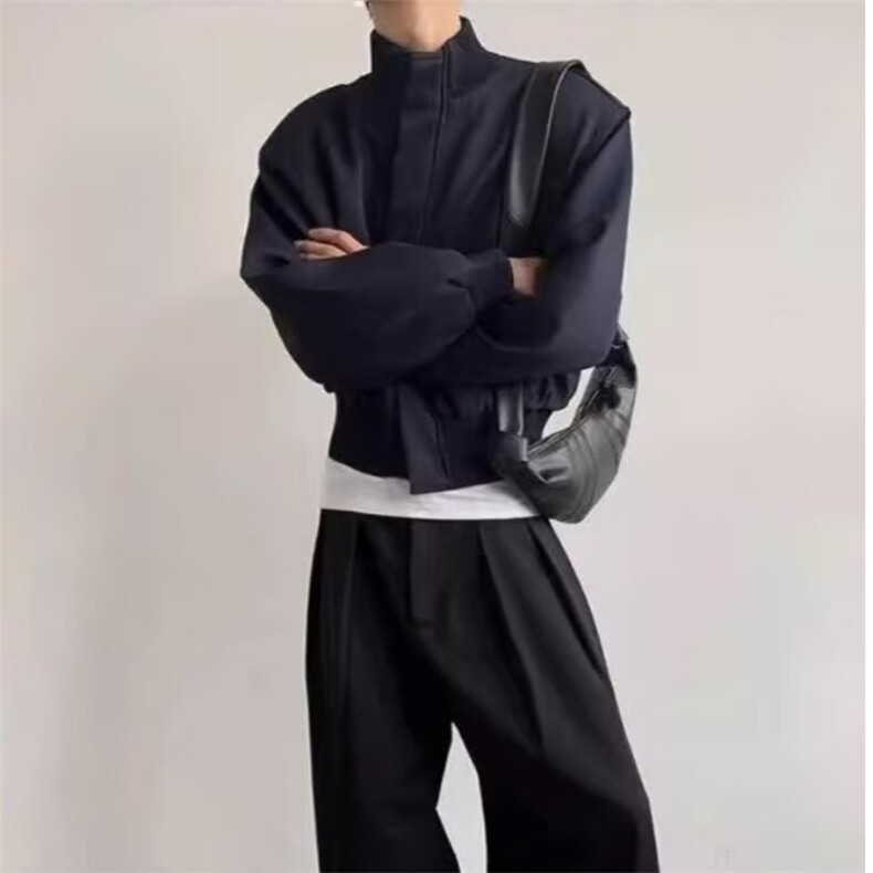 休闲垫肩夹克宽松立领设计感短款加厚外套男女J4355-P72,男装夹克,星座1001-1