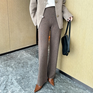 山羊绒阔腿裤女针织高腰垂感直筒拖地裤秋冬保暖宽松显瘦加厚长裤图片
