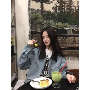 美式高街皮领垫肩外套潮牌欧美街头cleanfit高级感痞帅飞行员夹克图片