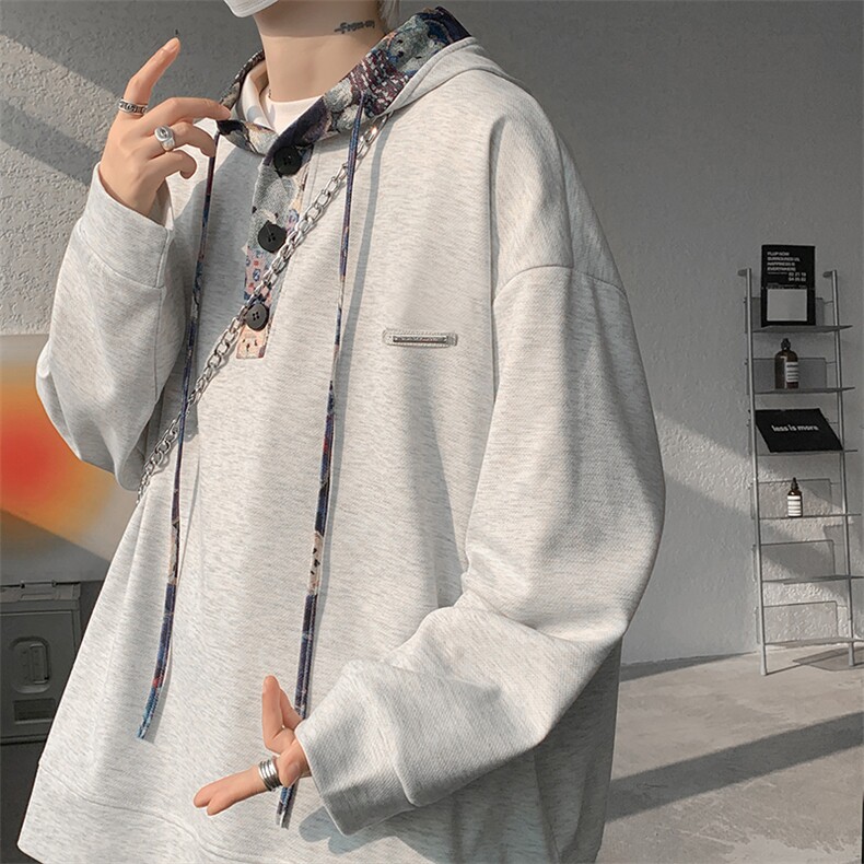 现货 WY10108-特P40 秋季小熊刺绣拼接设计感连帽潮牌大码卫衣男图片