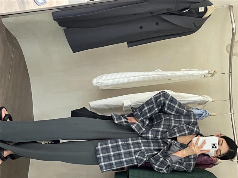 3158#格子西装，女装西装，mm+ 里墨恩