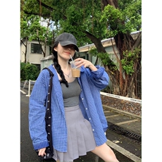 TC735-P45春秋宽松气质休闲百搭开衫港风chic显瘦格子衬衫女，男装衬衫，星座617A-2