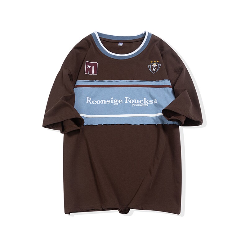 学院风拼接撞色刺绣短袖t恤男cp148-特p35,男装T恤,电商B371