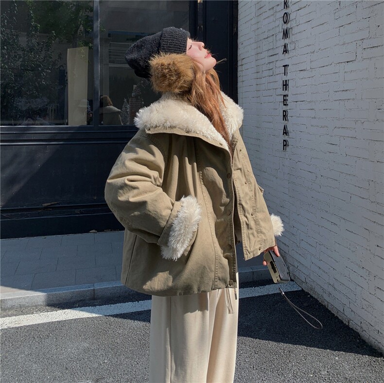 新款水洗复古毛毛内胆加厚派克服25129P190K288,女装短外套,2D035