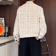 XF2623/P75春装小香风西服男短款夹克格子新中式西装痞帅立领外套，男装夹克，电商A141