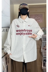 宽松百搭叠穿印花压皱条纹衬衫外套男女C2216-P47【特价】，男装衬衫，电商A007