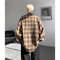 衬衫男春季新款港风宽松磨毛格子长袖衬衣CS601-特P27无差价，男装衬衫，星座214-3