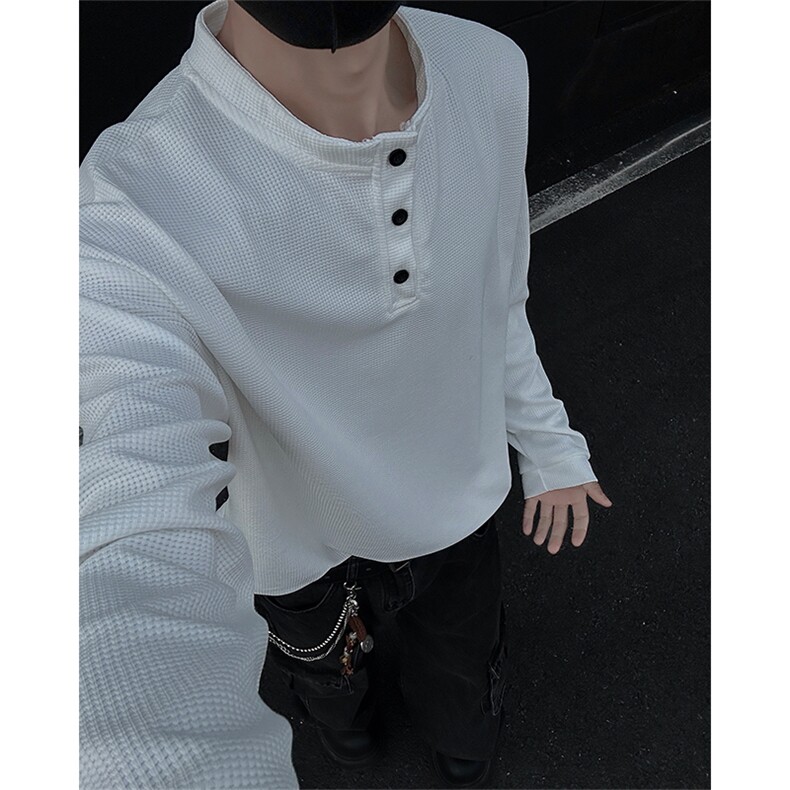 亨利领T恤男春秋季美式潮牌ins宽松慵懒风情侣衫25XW99566特批18，男装T恤，电商A042