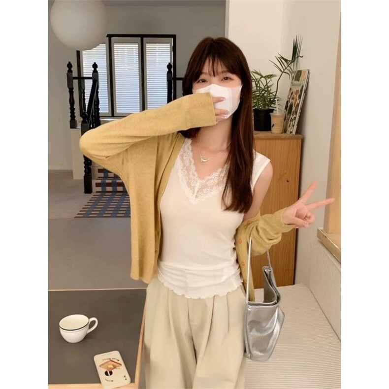春秋季新款v领蕾丝吊带背心女大码修身外穿内搭百搭打底无袖上衣,男装背心/马甲,星座506A