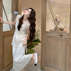 新中式绣花轻薄罩衫百搭套装女2025温柔日系甜美吊带裙流行两件套，女装连衣裙，2D015