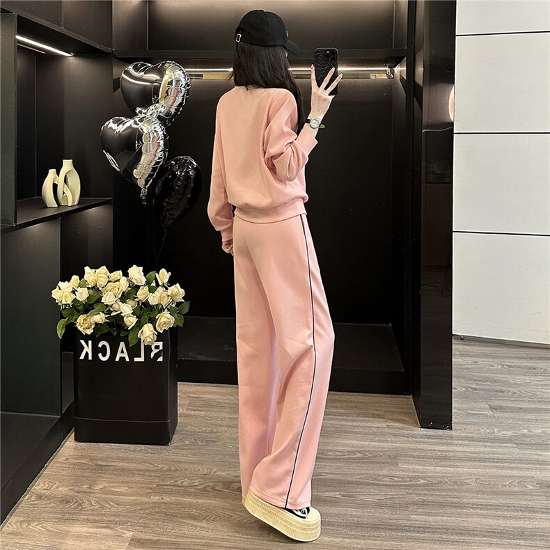 韩版休闲运动套装女早秋新款高级感显瘦立领开衫卫衣阔腿裤两件套,女装套装/套裙,江南