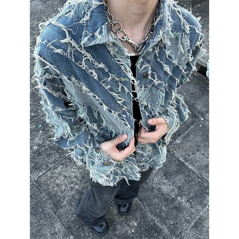宽松型常规款方领春秋冬潮流美式复古外套男春秋季长袖 J2227图片