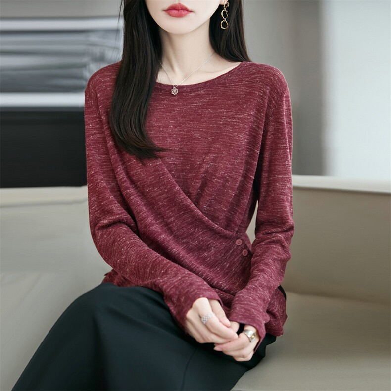 秋季新款纯色针织圆领套头上衣时尚百搭,针织衫/毛衣,朝贺羊绒