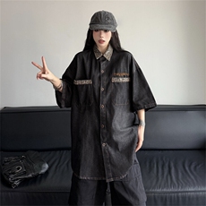 美式高街潮牌时尚高质量短袖衬衫男女复古豹纹拼接衬衣JK1187-P58，男装T恤，星座1103-3