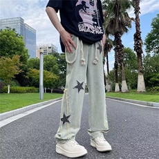 复古设计感星星牛仔裤男春秋款高街小众直筒阔腿裤子~NK6029-p50，男装牛仔裤，星座601-2