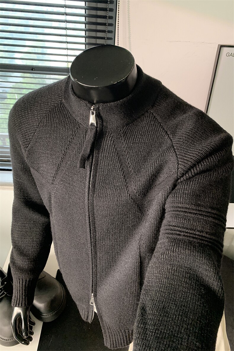 新款舒适立领双拉链宽松大码长袖针织开衫毛衣外套男MY126-特P53,男装针织衫/毛衣,电商A001-1