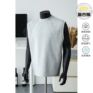 抖音特批P25无差价曼巴棉220克空气层无袖宽松T恤背心男T5099图片