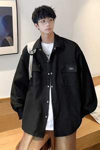 港风华夫格工装衬衫大码M-5XL情侣衬衣男长袖衬衫男CS7754P45控80图片