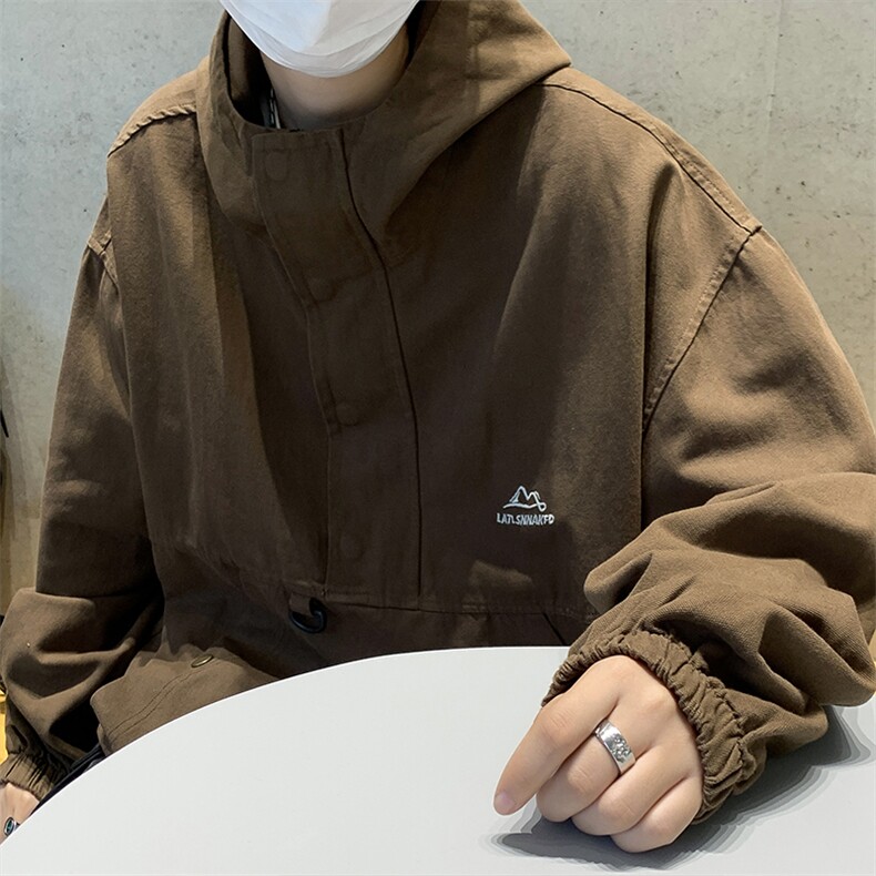 连帽冲锋衣男秋季日系复古潮宽松外套痞帅百搭套头夹克WJ9268-P65,男装夹克,星座1008