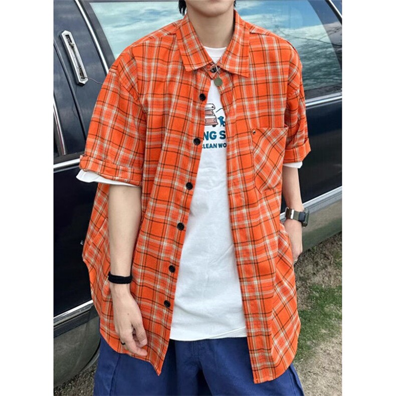 复古港风格子衬衫外套女夏慵懒风宽松休闲嘻哈衬衣外套 C378图片