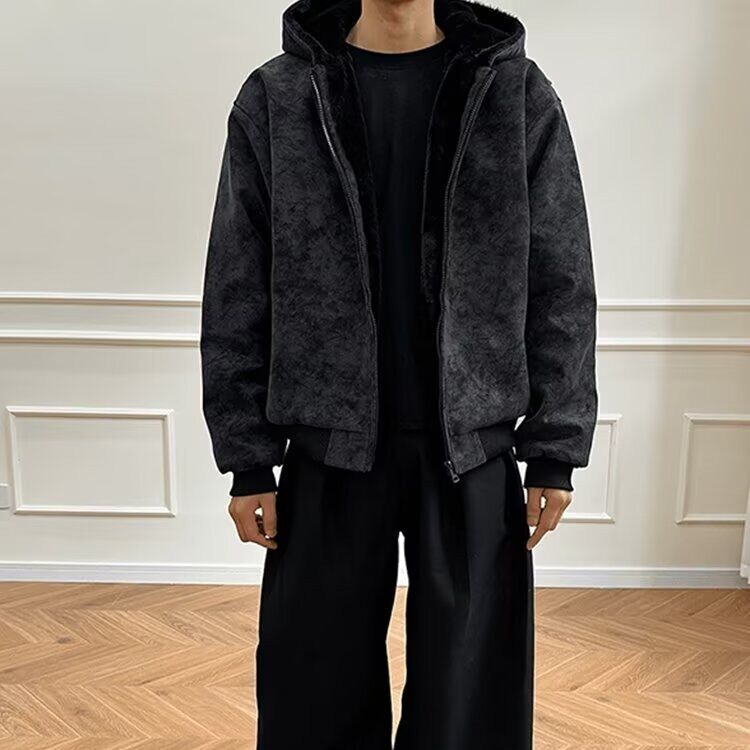 2025冬季美拉德假两件pu皮飞行夹克男美式高街痞帅机车服连帽外套，男装夹克，星座506A