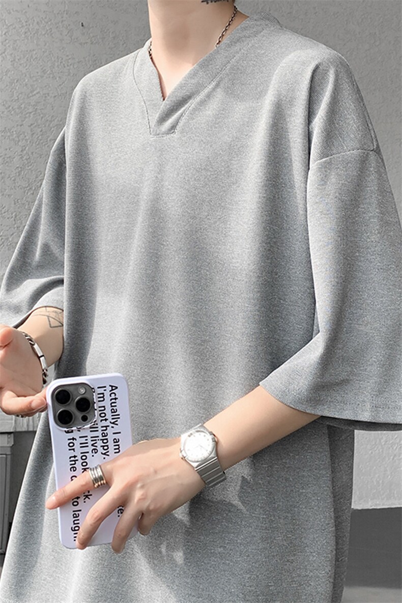 8XL-M短袖t恤男款夏季薄款垂感小V领七分袖加肥加大码DT005特P20,男装T恤,电商B312