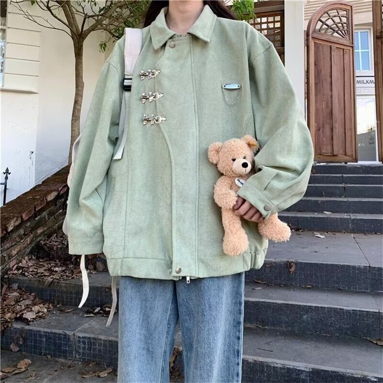 美式复古飞机扣水洗外套女秋潮牌街头高级感宽松休闲夹克,男装夹克,星座218-1（原230）