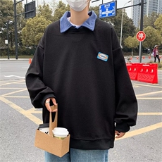 假两件古着polo领卫衣男春秋季日系华夫格oversize外套W6954-P28，男装卫衣，星座512-2